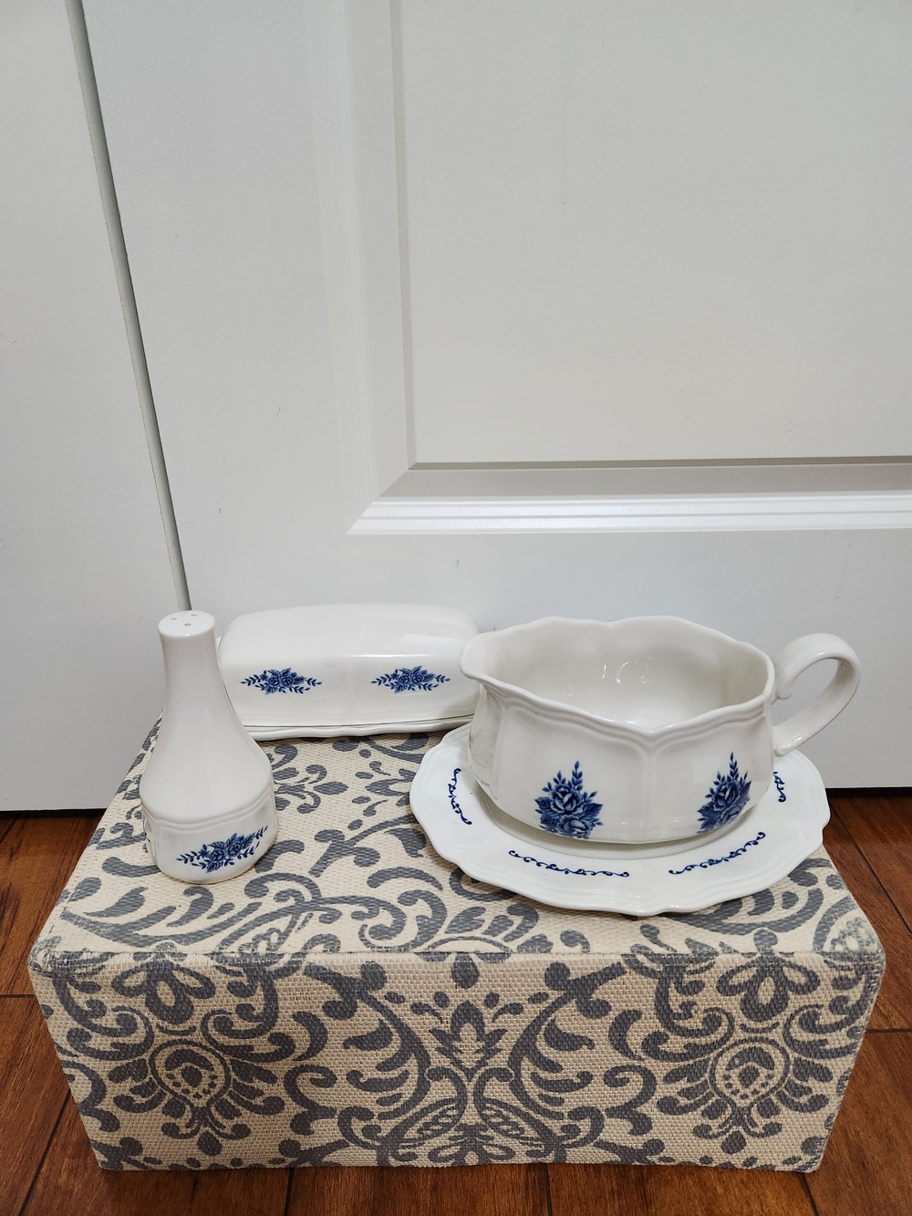 Vintage Mayhill Federalist Ironstone Ceramic Gravy Bowl Set in White and Blue
